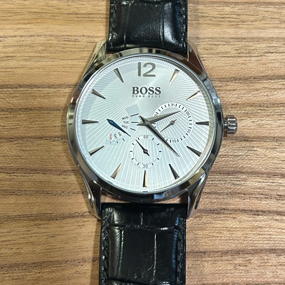 Boss Watch With 40mm Silver Chronograph Face & Black Leather Band - Picture 4 of 5